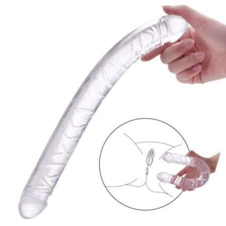 MATATA Clear Dildo Sex Toy for Lesbian, 13.2 Inch Double-Sided Dong for Women Waterproof Body-safe Flexible Double Dong with Curved Shaft for Vaginal G-spot and Anal Play