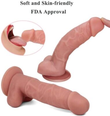 7 Inch Silicone Realistic Dildo for Beginners with Powerful Strong Suction Cup Base for Hands-Free Play, Soft Thick Dildo Lifelike Penis with Curved Shaft and Ball, Small Dildo Sex Toy