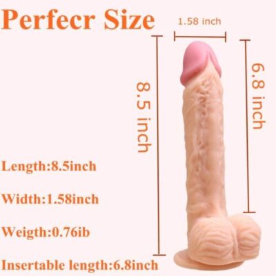 8.5″ Realistic Feel G Spot Stimulating Curved Dildo Big Cock and Balls Dong – Powerful Suction Cup Harness Compatible Sex Toy for Women Lesbian Sex Toy for Adults